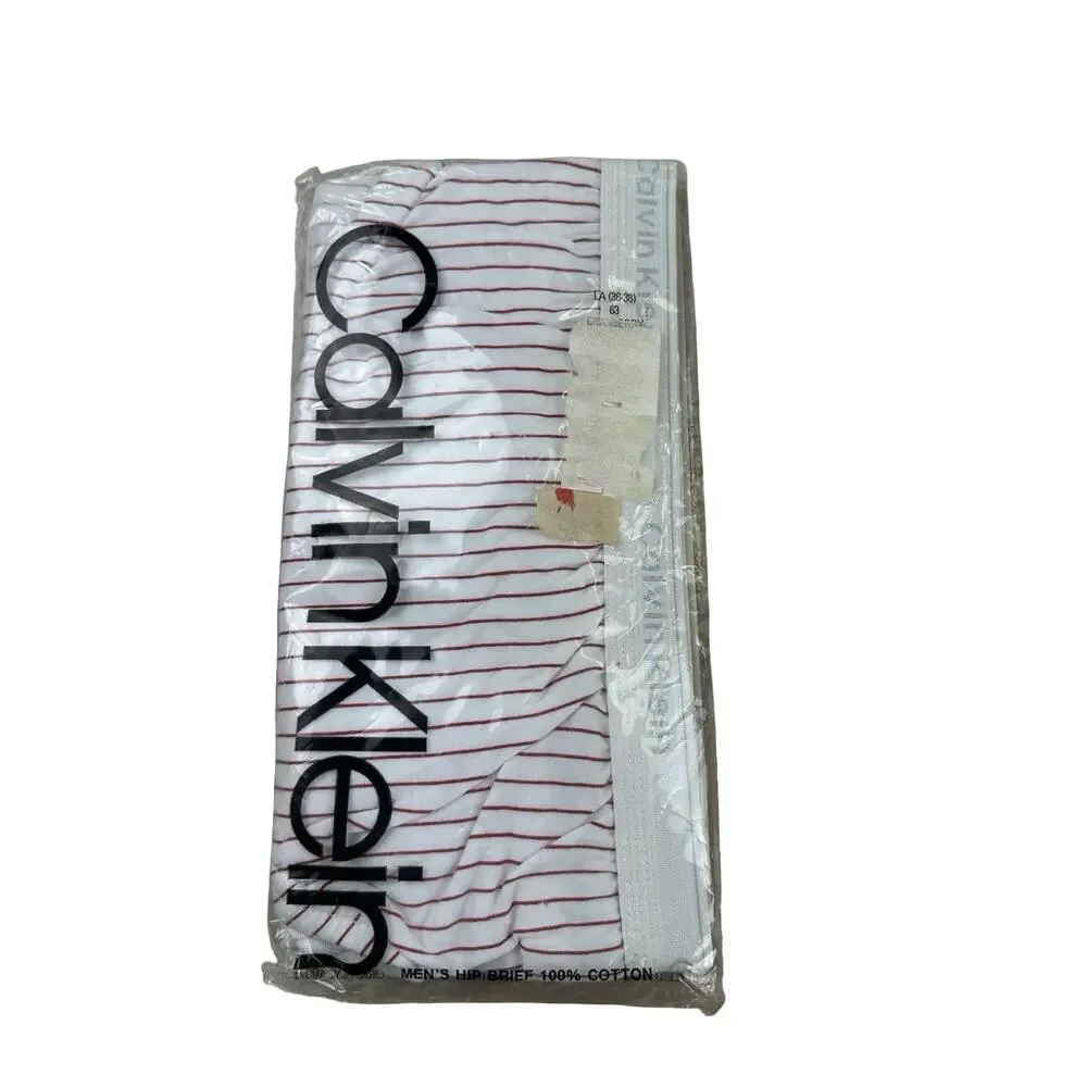 Vintage Calvin Klein Men’s L Hip Brief 100% Cotton White Red Stripe NOS U1052